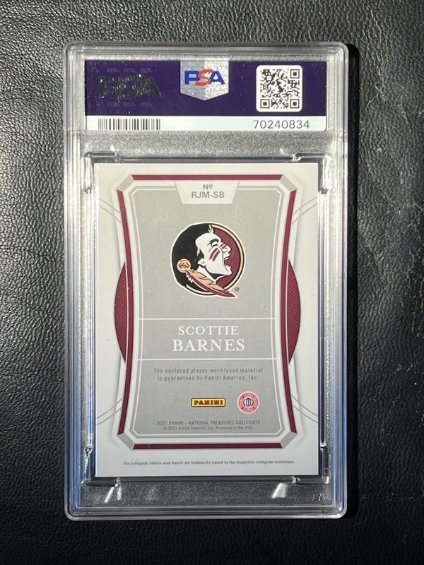 SCOTTIE BARNES 2021-22 National Treasures Collegiate Jumbo Patch 1/1 PSA 9 view 2