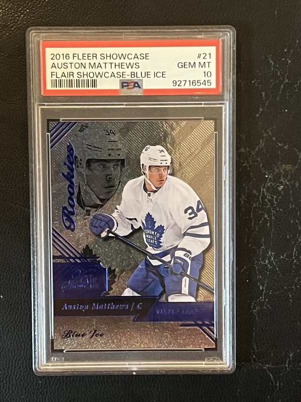 AUSTON MATTHEWS 2016-17 Upper Deck Fleer Showcase Flair Blue Ice PSA 10 #21