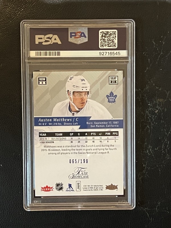 AUSTON MATTHEWS 2016-17 Upper Deck Fleer Showcase Flair Blue Ice PSA 10 #21 view 2