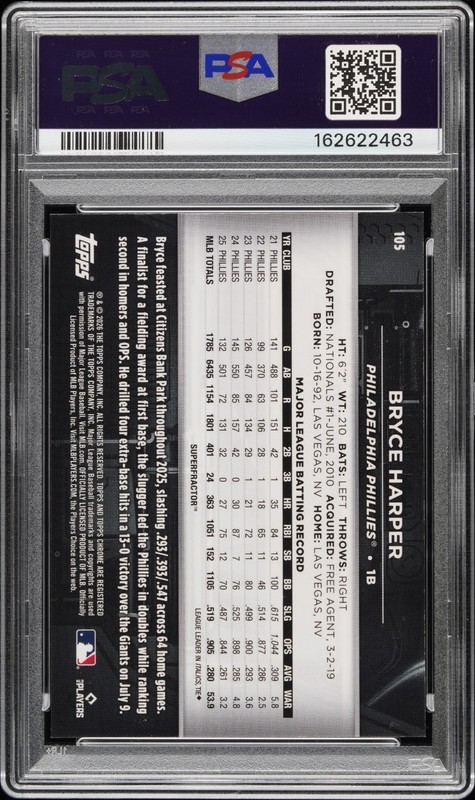 Topps 2026 Topps Chrome Black Bryce Harper Phillies SuperFractor 1/1 PSA 10 view 2