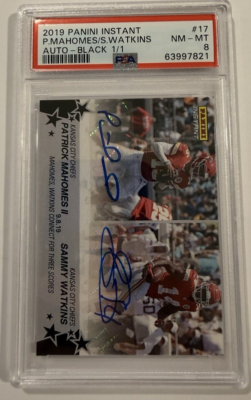 2019 Panini Instant Patrick Mahomes II / Sammy Watkins AUTO Black 1/1 PSA 8