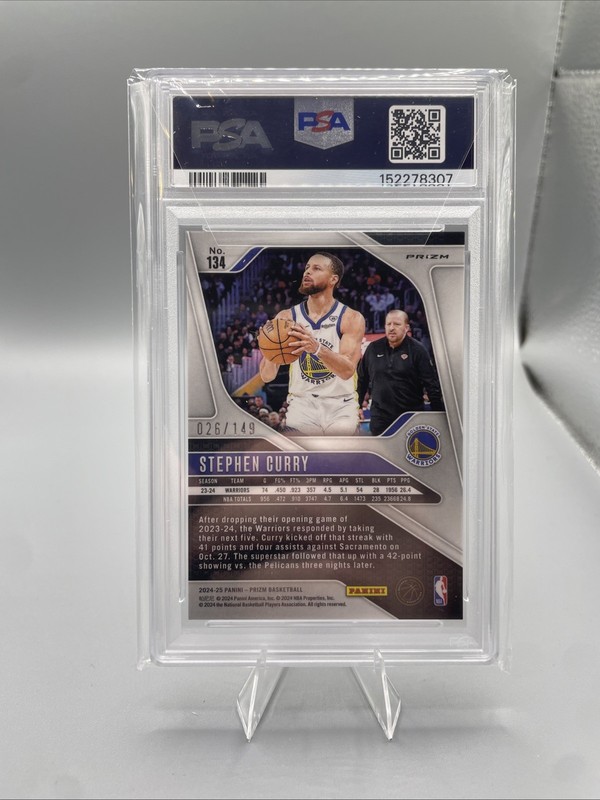 2024-25 Panini Prizm - Stephen Curry #134 Purple Ice Prizm /149 PSA 10 view 2