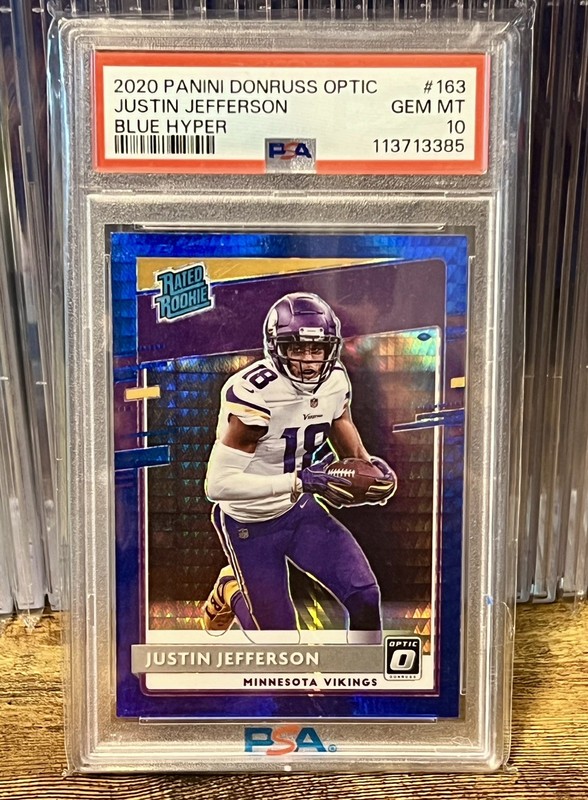 2020 Panini Donruss Optic Justin Jefferson Rated Rookie Hyper Blue PSA 10