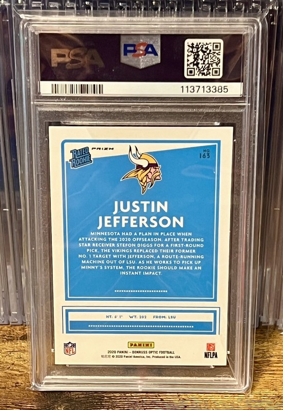2020 Panini Donruss Optic Justin Jefferson Rated Rookie Hyper Blue PSA 10 view 2
