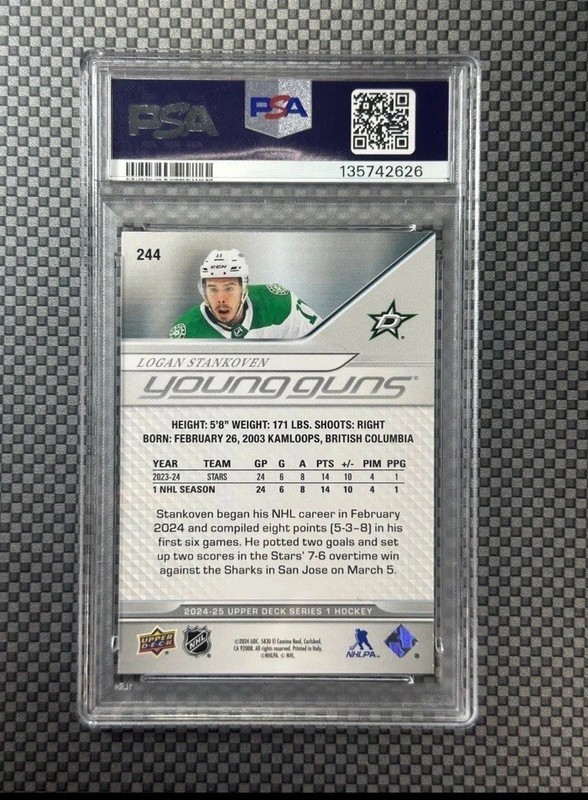 2024-25 Upper Deck Series 1 - Young Guns Logan Stankoven #244 (RC) PSA 10 view 2