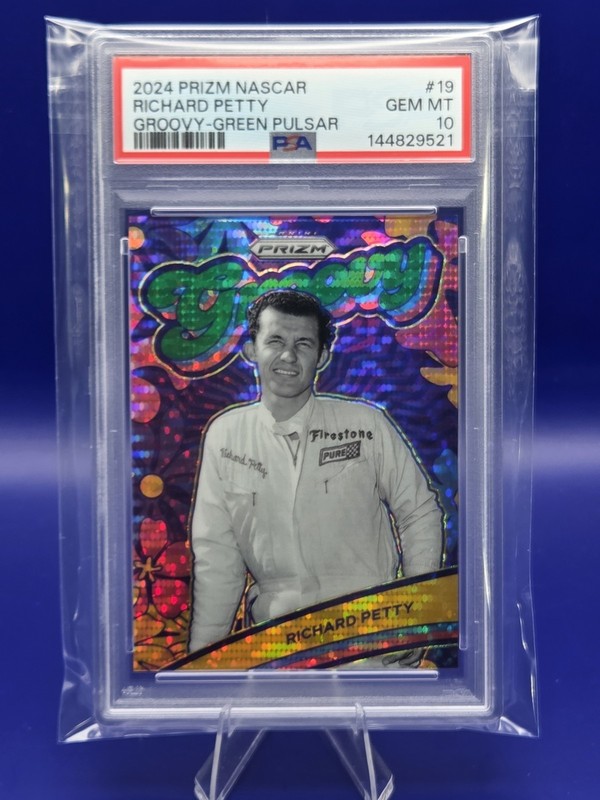 2024 Prizm Nascar Kyle Petty Sports Card. Groovy Green Pulsar Serial /25 PSA 10