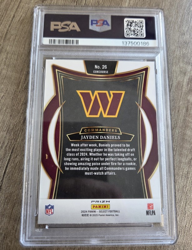 2024 Panini Select Jayden Daniels #26 Black & Red Shock RC PSA 10 view 2