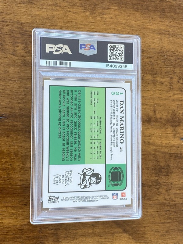 2012 Topps Chrome Dan Marino Rc Reprint Psa 9 view 2