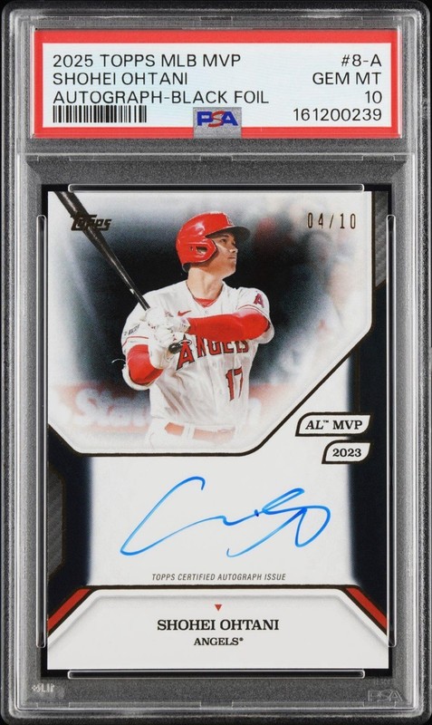 SHOHEI OHTANI 2025 TOPPS MVP COLLECTION AUTO BLACK FOIL AUTOGRAPH 4/10 PSA 10