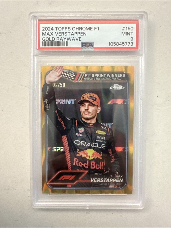 2024 Topps Chrome F1 Max Verstappen Gold Raywave /50 PSA 9