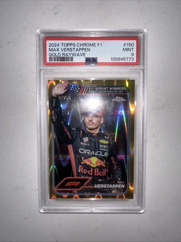 2024 Topps Chrome F1 Max Verstappen Gold Raywave /50 PSA 9 view 2
