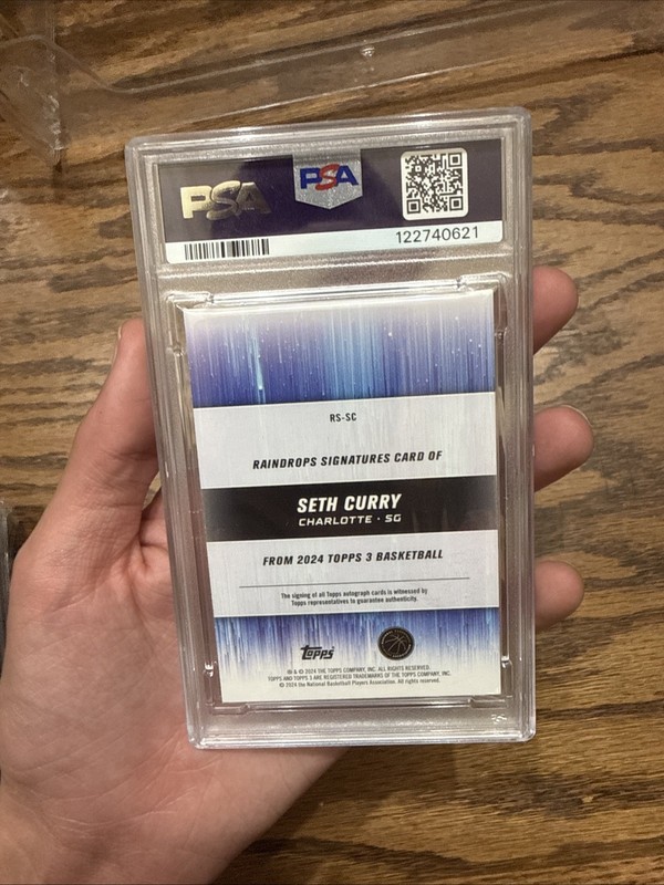 2023 TOPPS THREE SETH CURRY RAINDROPS SIG-RED 5/5 PSA NM 7 AUTO 10 view 2