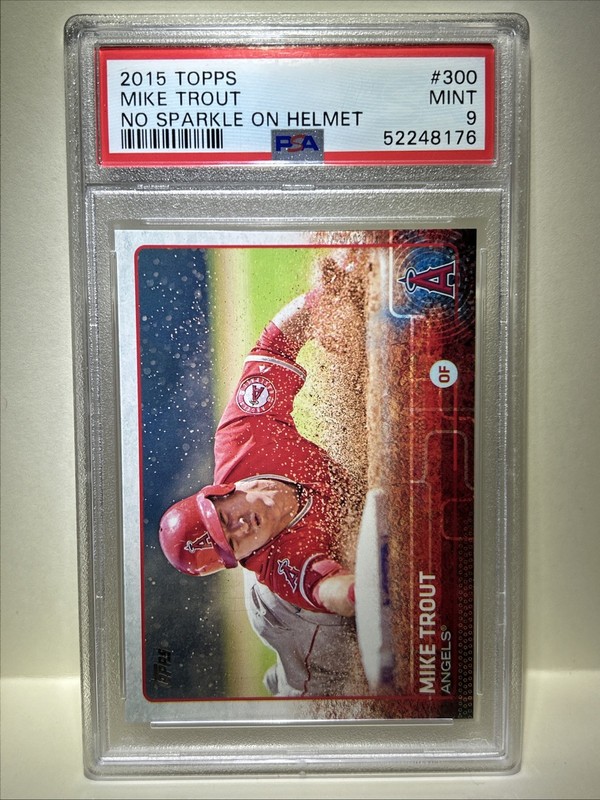 2015 Topps #300 Mike Trout No Sparkle on Helmet PSA 9 Angels