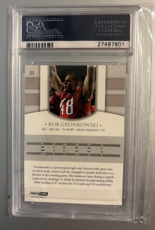 ROB GRONKOWSKI 2010 PRESS PASS PE Rookie RC - PSA 10 Graded Gem Mint view 2