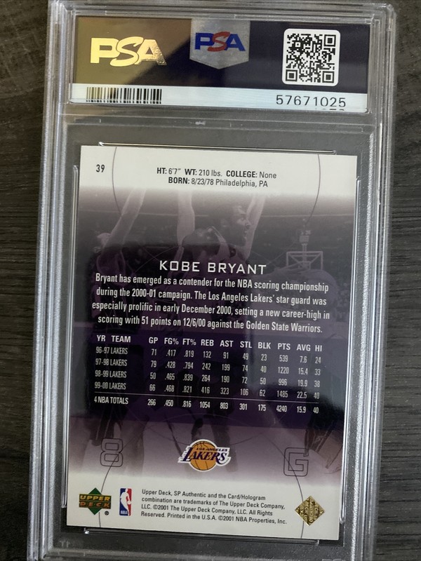 2000 SP Authentic Kobe Bryant #39 PSA 10 GEM MINT HOF FREE SHIP view 2