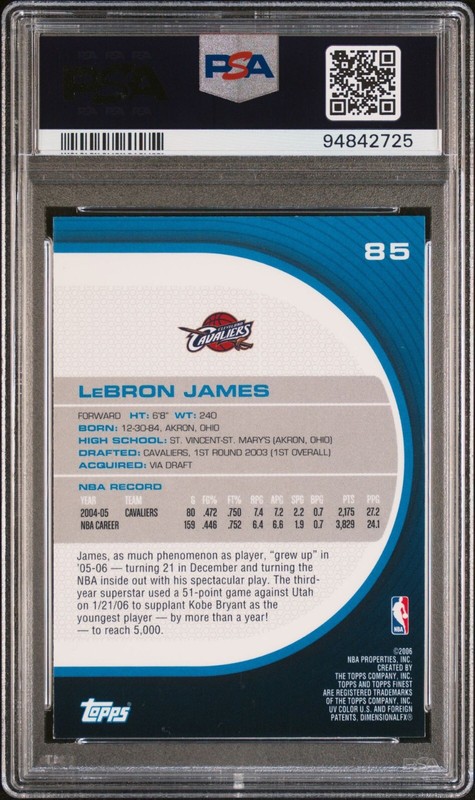 2005 FINEST #85 LeBron James PSA 9 Mint  view 2