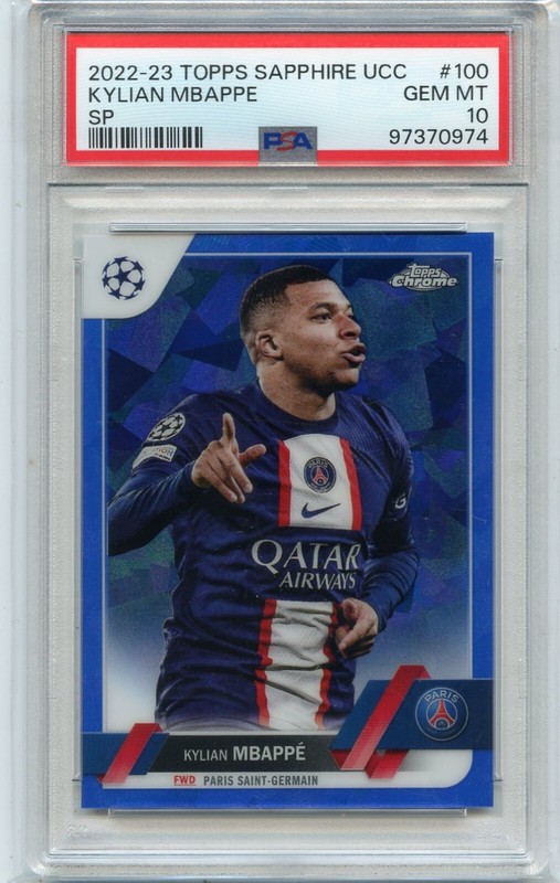 2022-23 TOPPS CHROME SAPPHIRE UCC #100 KYLIAN MBAPPE SP - PSA 10 GEM MINT (0974)