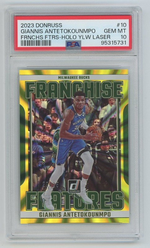 Giannis Antetokounmpo 2023 Donruss #10 Holo Yellow Laser 20/25 PSA 10 Pop 2