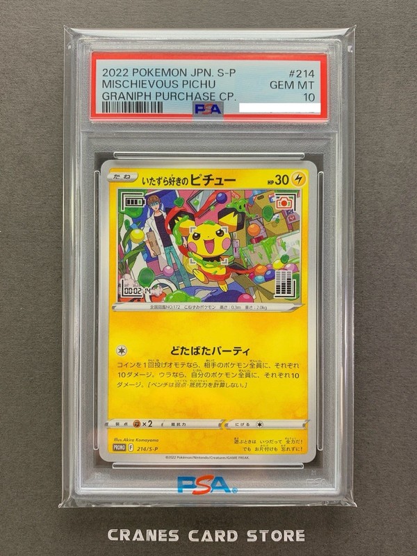 PSA 10 Pokemon Card Mischievous Pichu 214/S-P Graniph & Hajime Syacho Promo