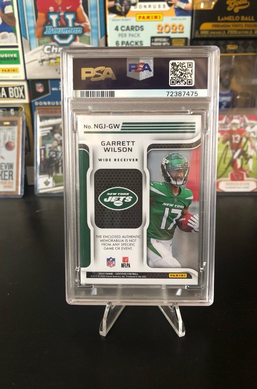 2022 Panini Certified New Generation Blue Garrett Wilson Rookie Card /99 PSA 9 view 2