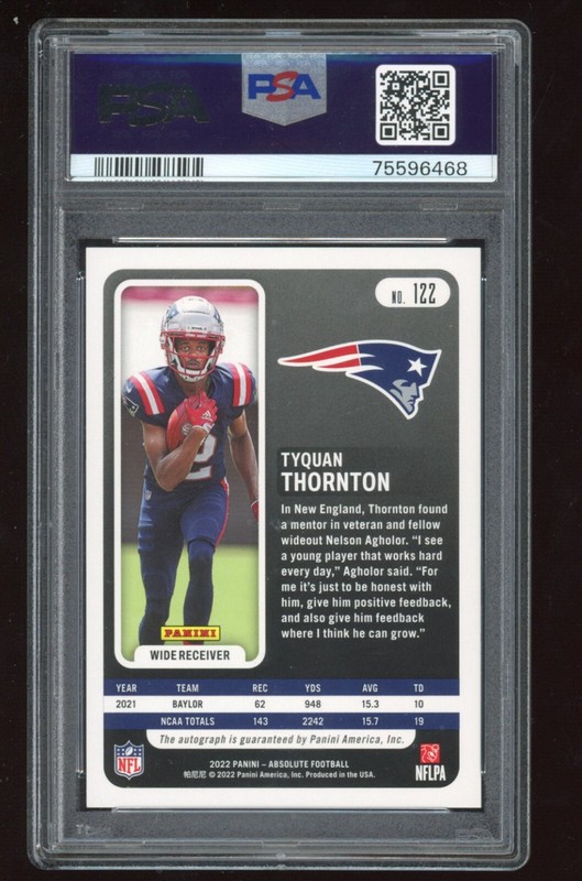 Tyquan Thornton 2022 Absolute Auto Signa Green Waves #122 Serial #d 7/15 PSA 10 view 2