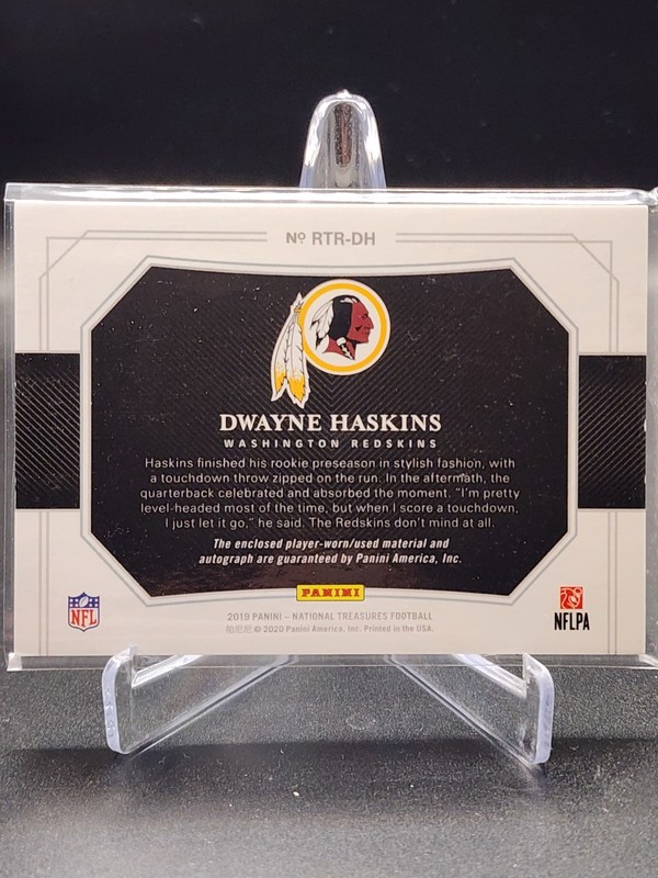 2019 Panini National Treasures Dwayne Haskins /10 Game Used Patch Auto SSP RPA view 2