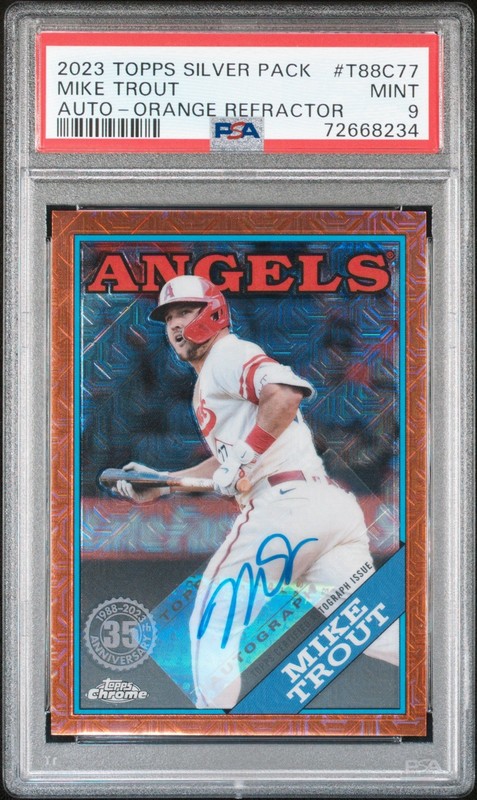 2023 Topps Series 1 Mike Trout Auto /10 Silver Pack Orange #T88C-77 PSA 9 Angels