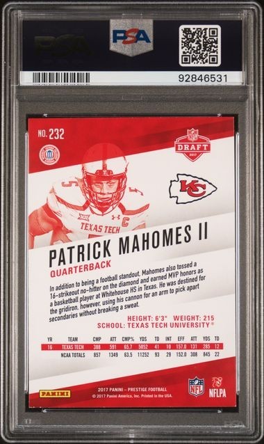 Patrick Mahomes 2017 Prestige #232 Rookie Chiefs - PSA 9 view 2