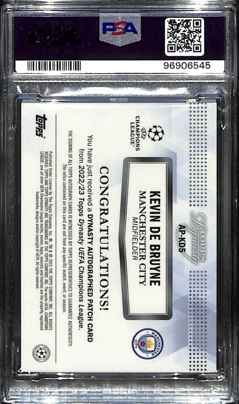 2022-23 Topps Dynasty UEFA CL Autograph Kevin De Bruyne Patch Auto 8/10 PSA 8 view 2