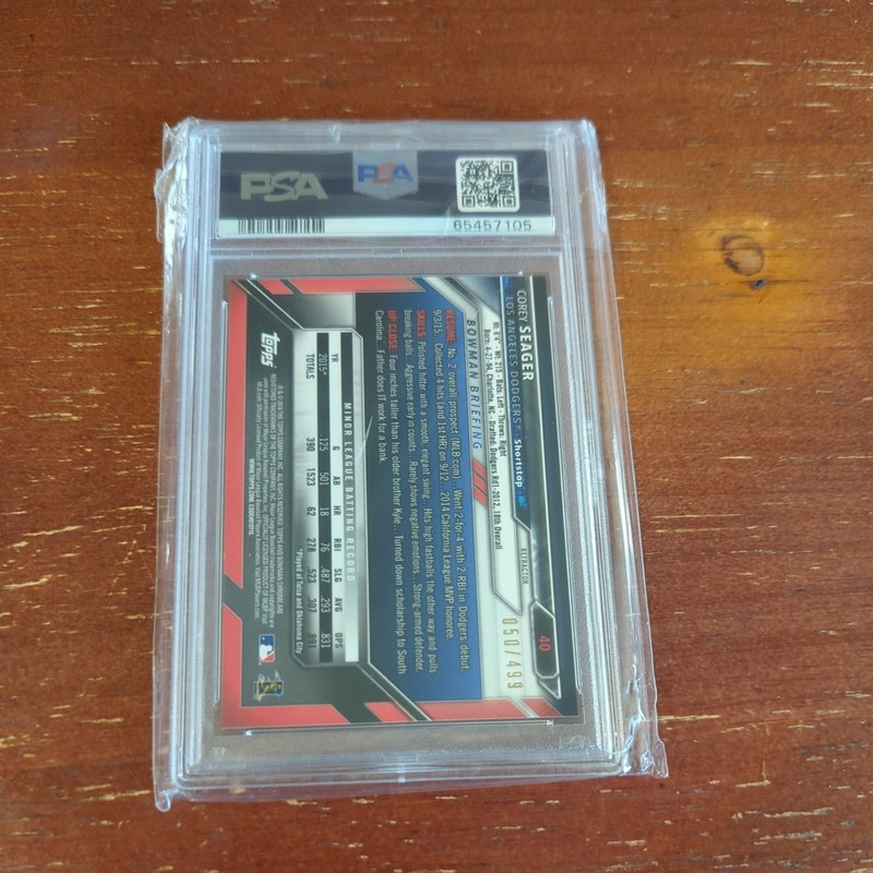 2016 Bowman Chrome COREY SEAGER Refractor /499 #40 Rookie RC PSA 9 LA Dodgers!!! view 2