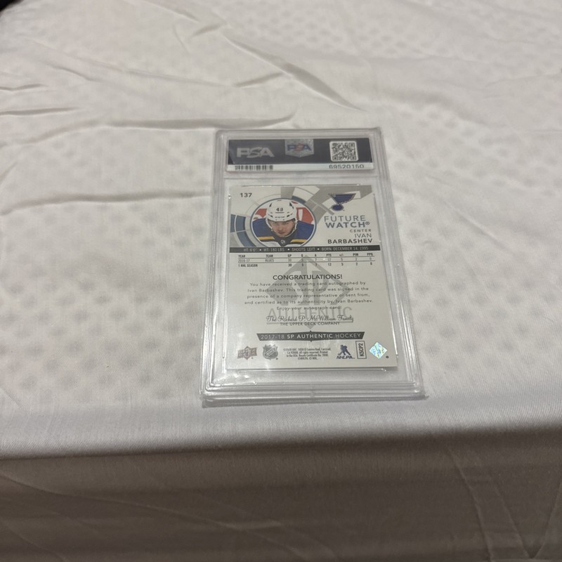 2017-18 Ivan Barbashev UD SP Future Watch Auto FWA PSA10 Gem Mint #137 Rookie RC view 2
