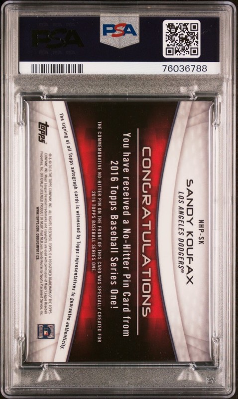 Sandy Koufax 2016 Topps No Hitter Pin Auto PSA 7 /10 Auto Dodgers #NHPSK 20/25 view 2