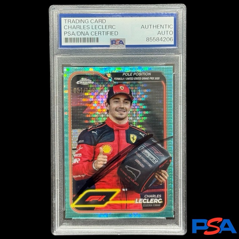 Charles Leclerc 2024 Topps Chrome F1 Aqua Pulsar /150 Auto PSA Authentic