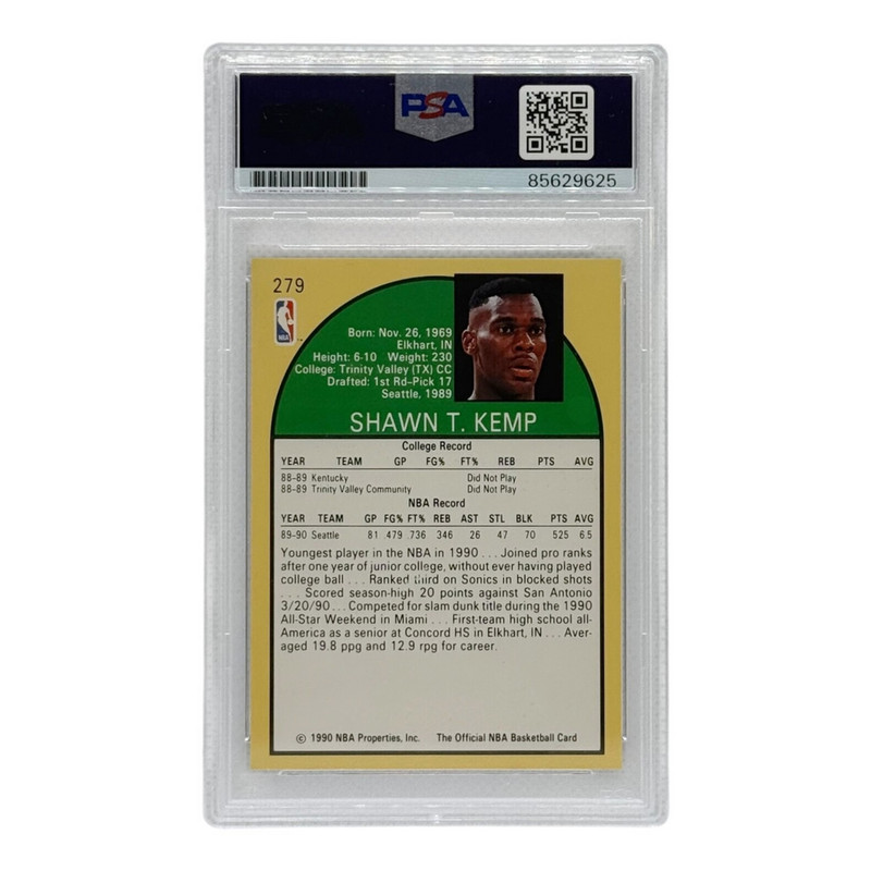 Shawn Kemp Autographed 1990 Hoops Rookie Card #279 PSA Authenticated view 2