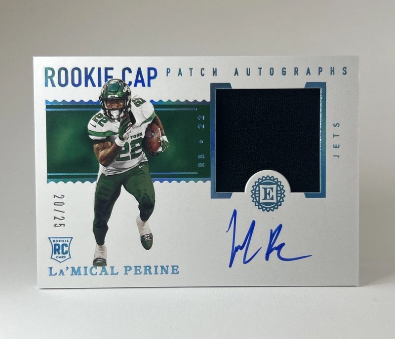 2020 Panini Encased Rookie Cap Blue /25 La'Mical Perine #138 RPA Patch Auto RC