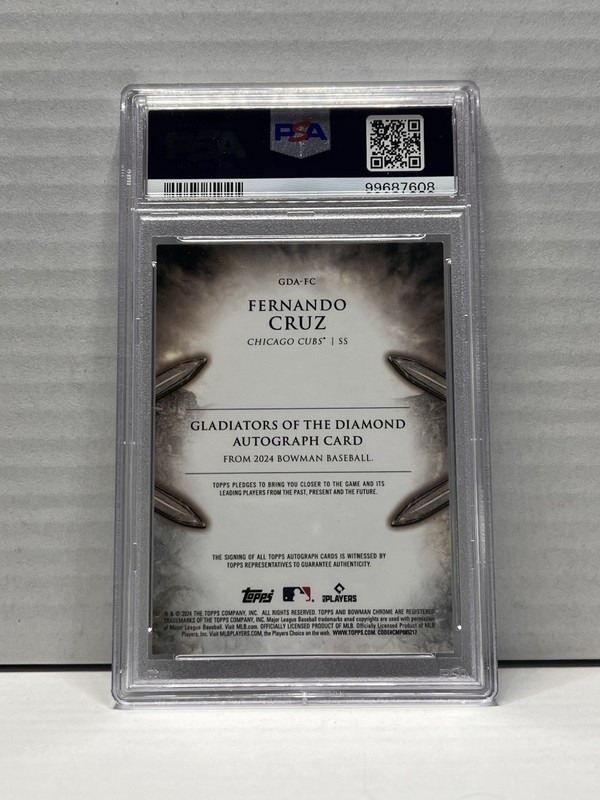 2024 Bowman Chrome Fernando Cruz Gladiators Superfractor Auto 1/1 PSA 9 RC CUBS view 2