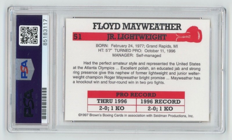 Floyd Mayweather Jr "50-0 TBE" Signed 1997 Brown's Boxing Reprint Card PSA AUTO view 2