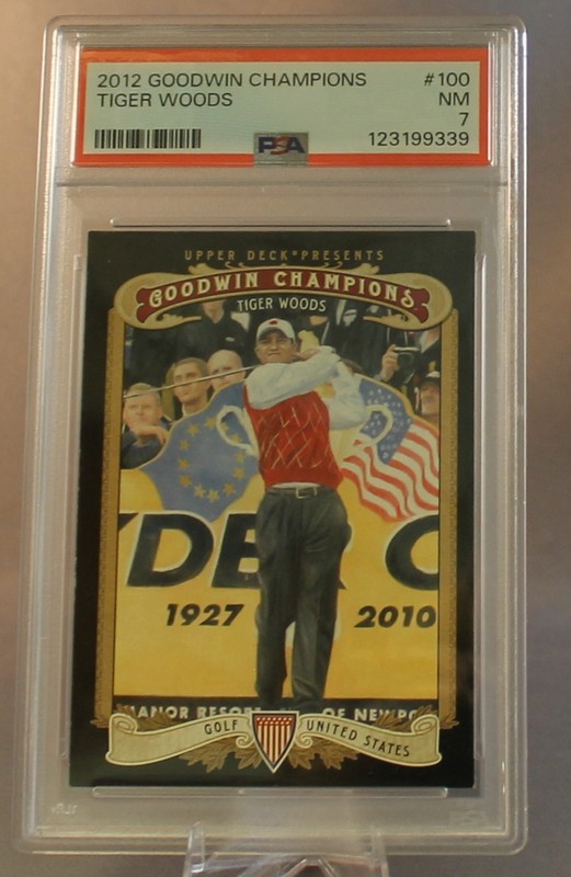 2012  UPPER  DECK  GOODWIN  CHAMPIONS  #100  TIGER  WOODS  -  PSA  GRADED  NM  7 view 2