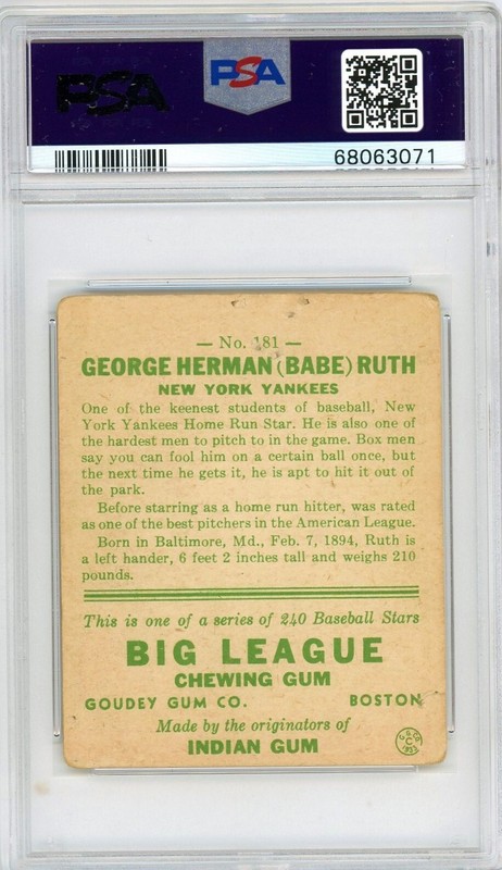 1933 Goudey Babe Ruth #181 PSA 1 P1424 view 2
