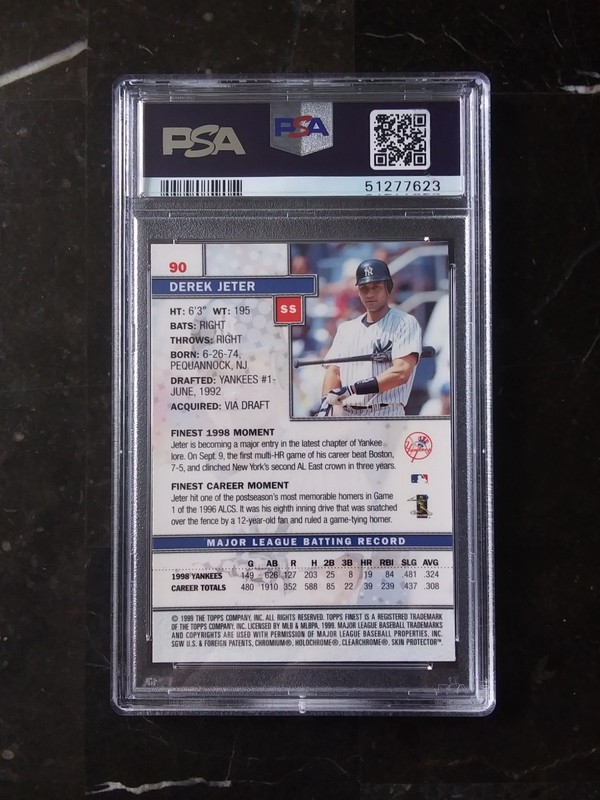 1999 Topps Finest PSA Pop 1 of 101 Derek Jeter #90 PSA 10 GEM MINT view 2