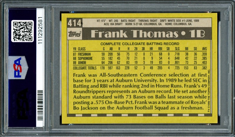 Frank Thomas Signed 1990 Topps RC 414 Chicago White Sox PSA 8 Auto GM 10 PSA/DNA view 2