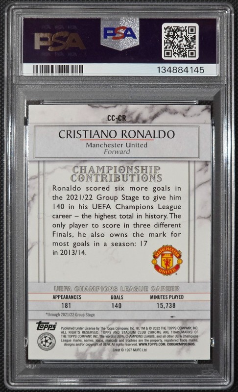 2021 TOPPS STADIUM CLUB CHROME UEFA CHAMPIONS LEAGUE #CR CRISTIANO RONALDO PSA 9 view 2