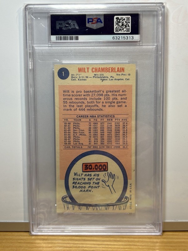 1969-70 Topps Wilt Chamberlain #1 PSA 5 view 2