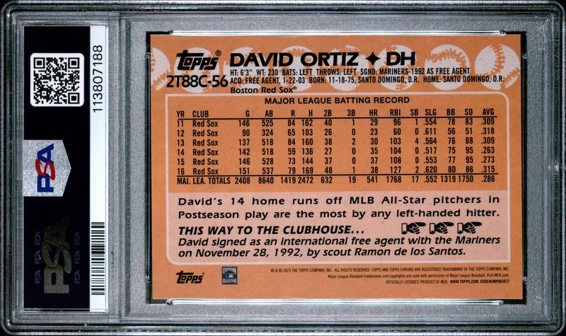 2023 Topps #2T88C-56 David Ortiz 1988 Chrome Silver Pack PSA 10 Pop 2 view 2