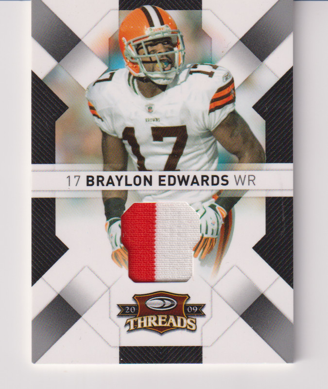 Braylon Edwards 2009 Donruss Threads Football 2 Color Game-Used Jersey Card /50