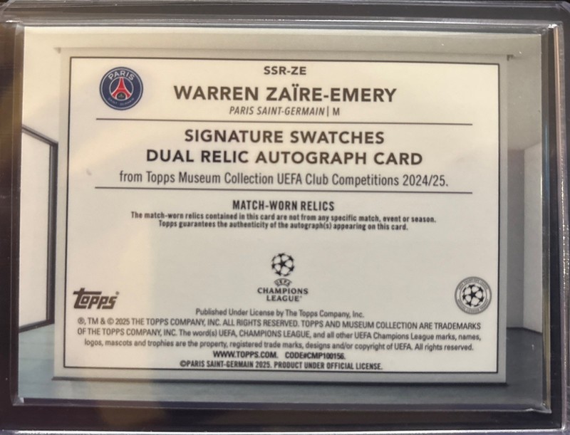 24-25 Topps Museum UEFA Warren Zaire-Emery Patch Auto /199 Match-Worn view 2
