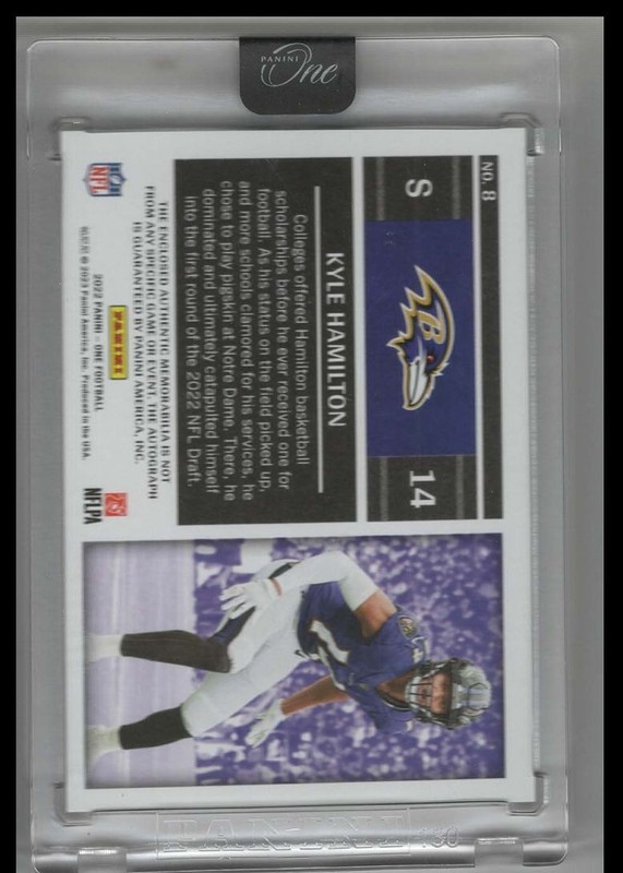 2022 PANINI-ONE FOOTBALL KLYE HAMILTON RC AUTO PATCH 66/99 BALTIMORE #8 view 2