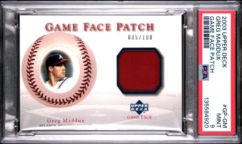 2003 GREG MADDUX PSA 9 UPPER DECK POP 1 GAME WORN PATCH ATLANTA BRAVES /100 