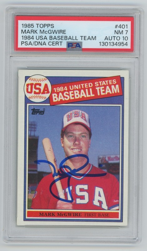1985 Topps 1984 USA Baseball Team Mark McGwire #401 PSA 7 AUTO 10