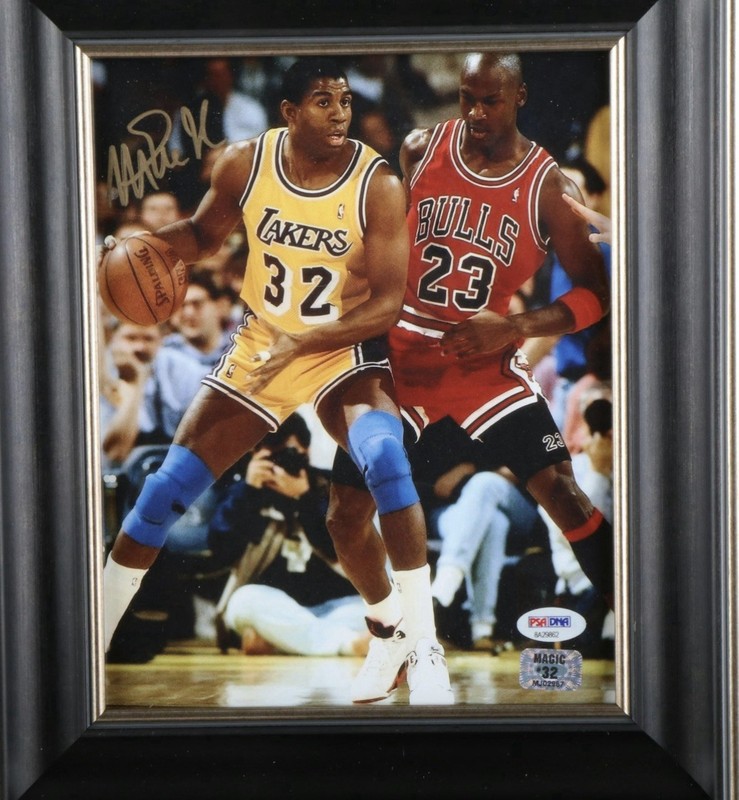 Rare GOLD Autograph • Magic Johnson Auto • Photo PSA Auth & Michael Jordan 1/1